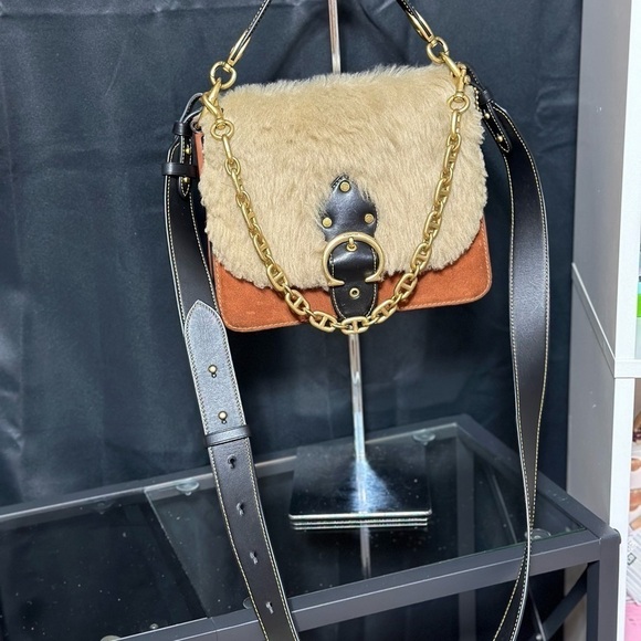 COACH Beat Brown/Brass Shoulder Bag In Suede Leather and Shearling - Picture 7 of 9